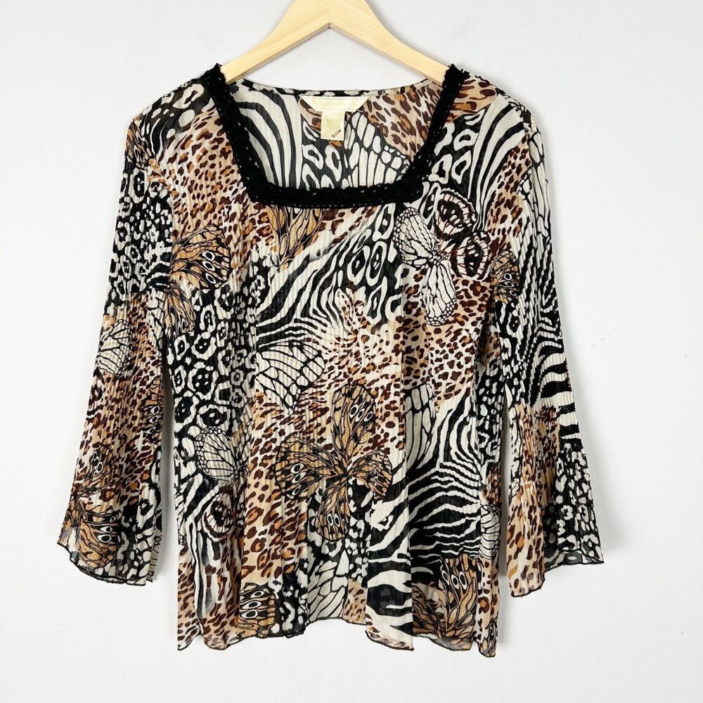 Y2K New York City Design Co Pleated Animal Print Butterfly Top Size Large Womens